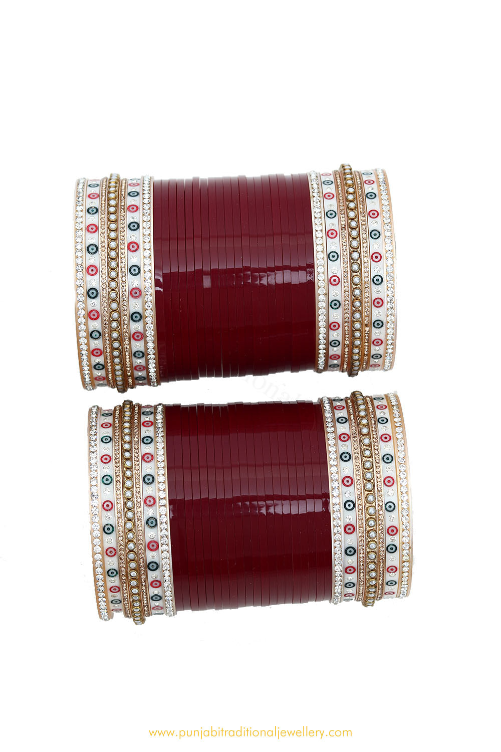 Maroon Colour Dotted Pearl Bridal Chura By PTJ