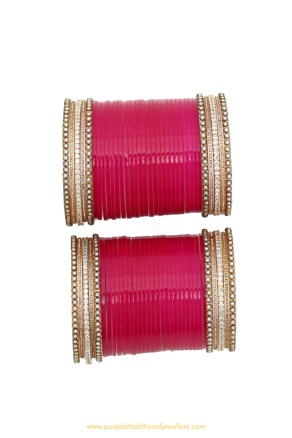 Raani Pink Colour American Diamond Pearl Bridal Chura By PTJ