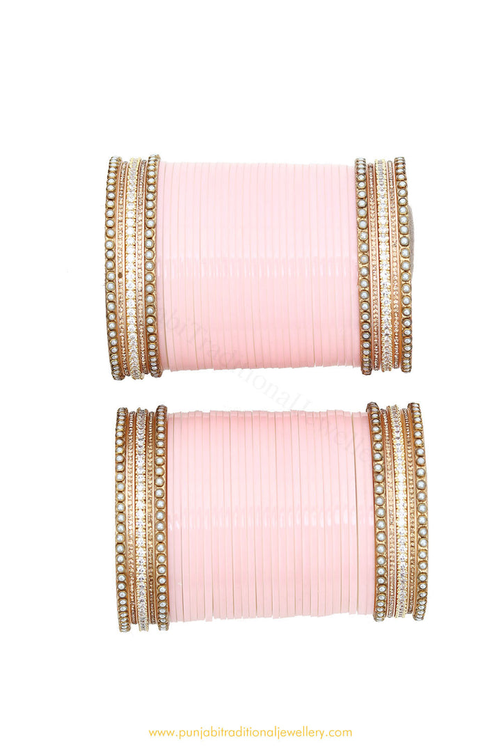 Pink Colour American Diamond Pearl Bridal Chura By PTJ