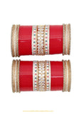 Red Colour American Diamond Dotted Bridal Chura By PTJ