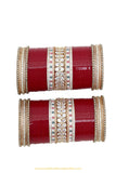 Deep Red Colour American Diamond Dotted Bridal Chura By PTJ