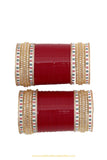 Deep Red Colour American Diamond Dotted Bridal Chura By PTJ