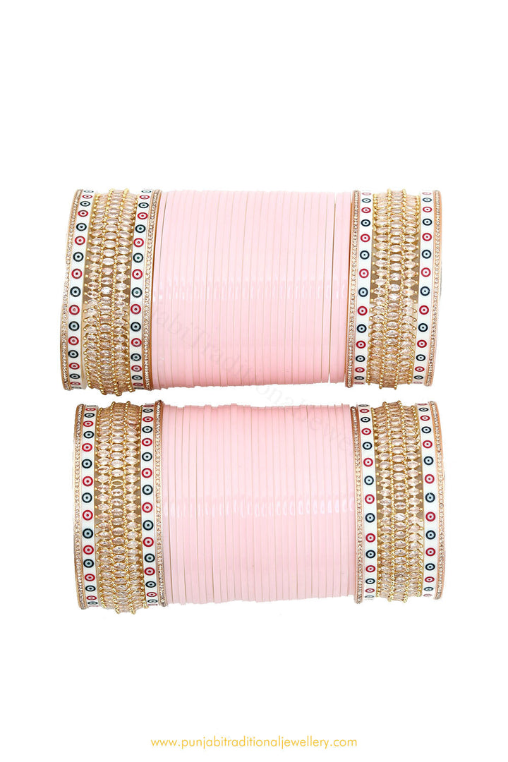 Pink Colour American Diamond Dotted Bridal Chura By PTJ
