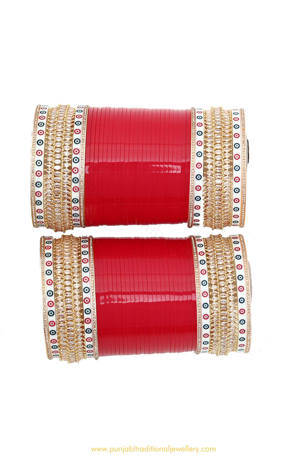 Red Colour American Diamond Dotted Bridal Chura By PTJ