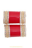 Red Colour American Diamond Dotted Bridal Chura By PTJ