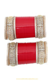 Red Colour American Diamond Dotted Bridal Chura By PTJ