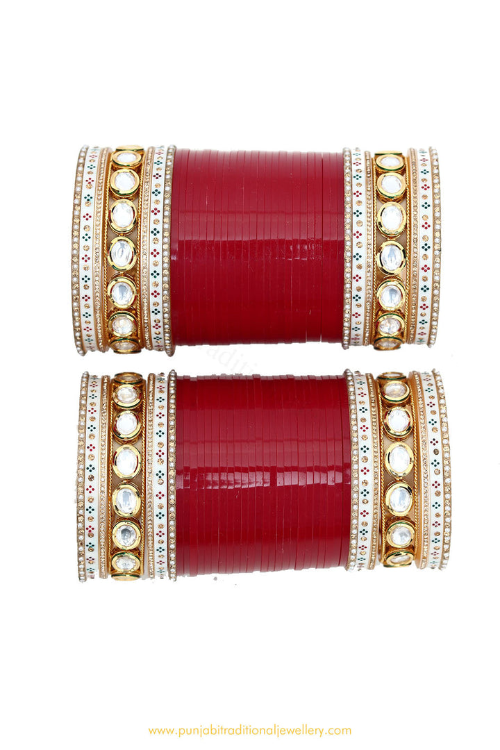 Deep Red Colour Kundan Dotted Bridal Chura By PTJ