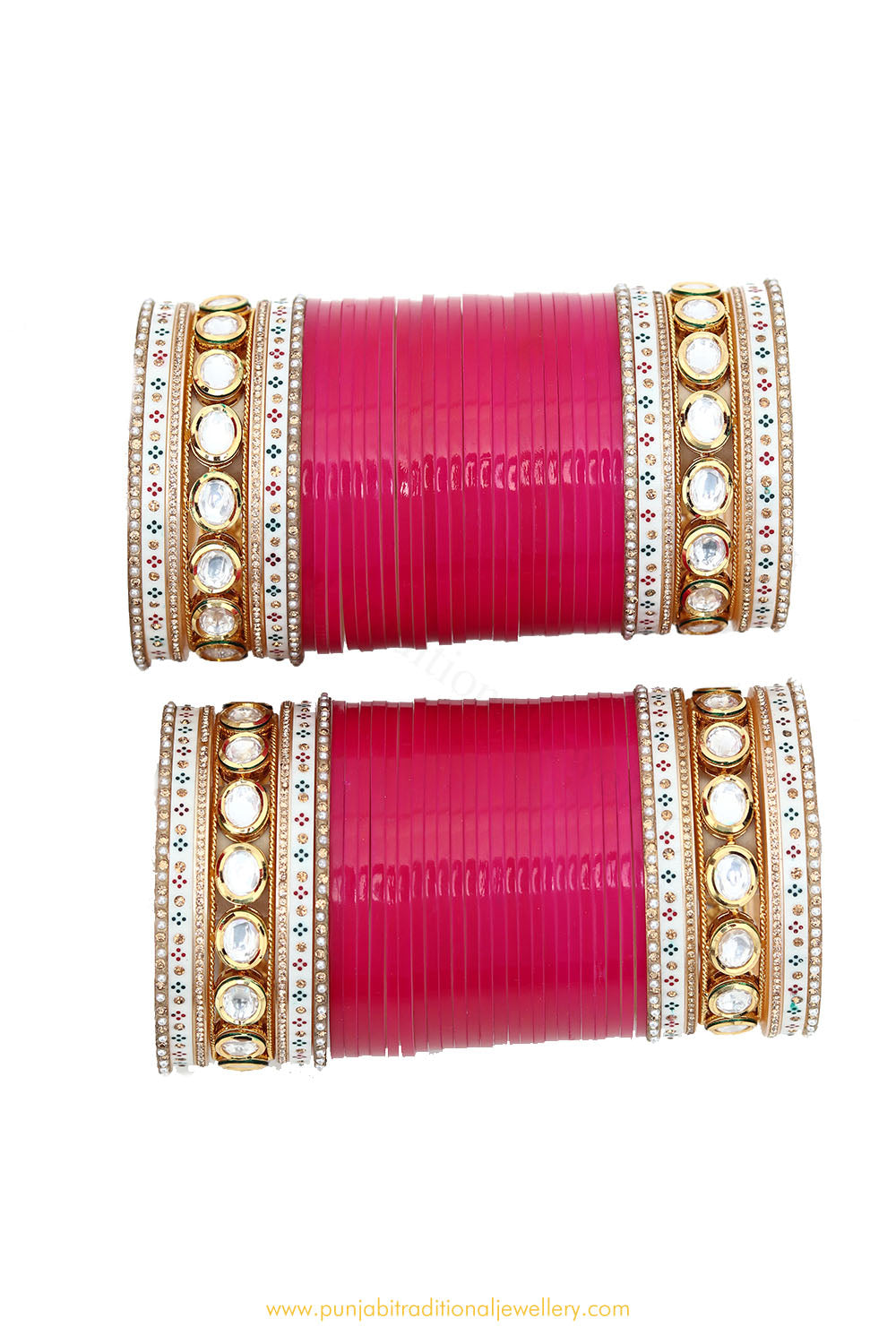 Raani Pink Colour Kundan Dotted Bridal Chura By PTJ