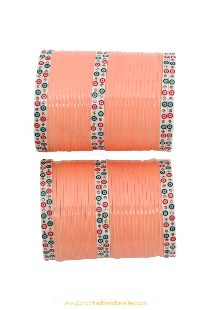 Peach Colour Dotted Bridal Chura By PTJ