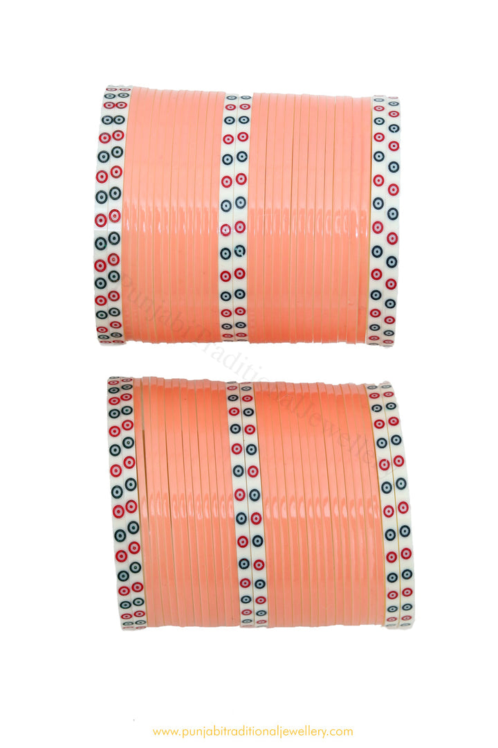 Peach Colour Dotted Bridal Chura By PTJ