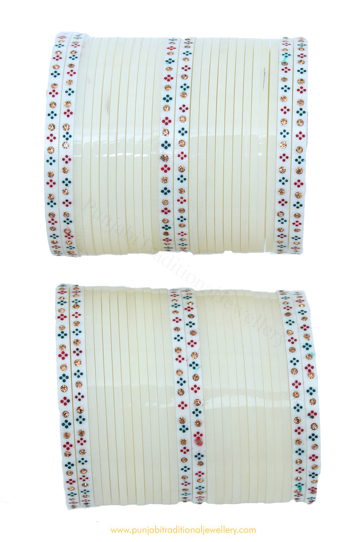 Off White  Colour Dotted Bridal Chura By PTJ