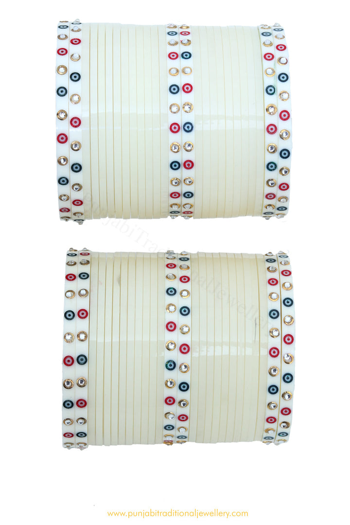 Off White Colour Dotted Bridal Chura By PTJ