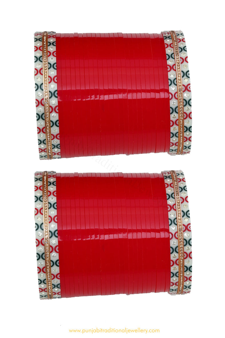 Red Colour Dotted Bridal Chura By PTJ
