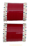 American Diamond Deep Red Colour Dotted Bridal Chura By PTJ