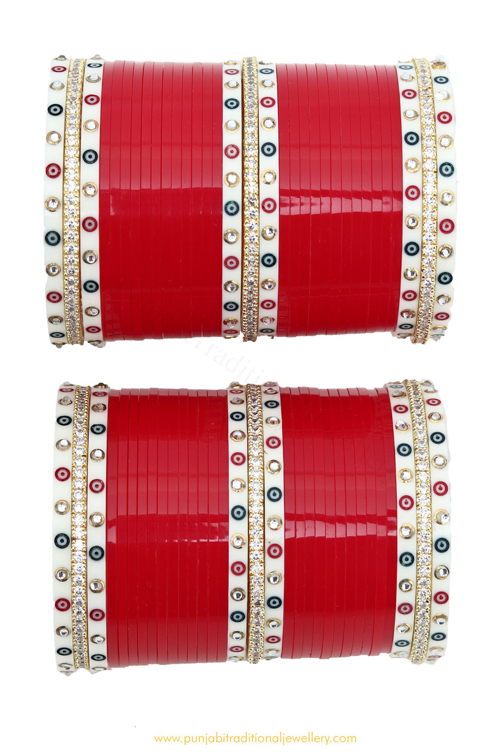 American Diamond Red Colour Dotted Bridal Chura By PTJ