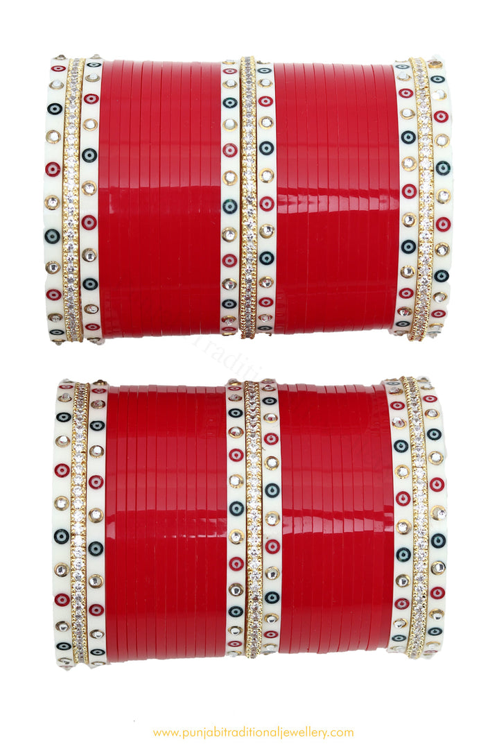 American Diamond Red Colour Dotted Bridal Chura By PTJ