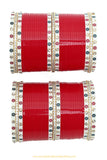 American Diamond Red Colour Dotted Bridal Chura By PTJ