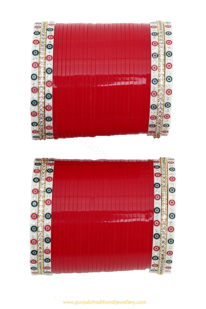 American Diamond Red Colour Dotted Bridal Chura By PTJ