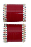 American Diamond Deep Red Colour Dotted Bridal Chura By PTJ