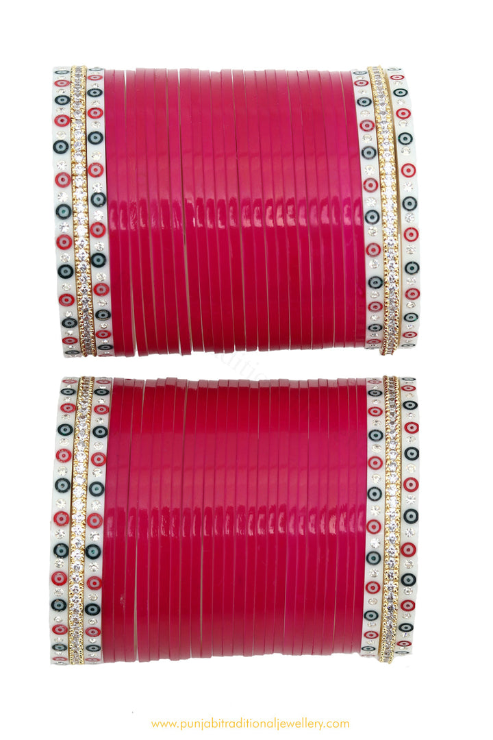 American Diamond Red Colour Dotted Bridal Chura By PTJ