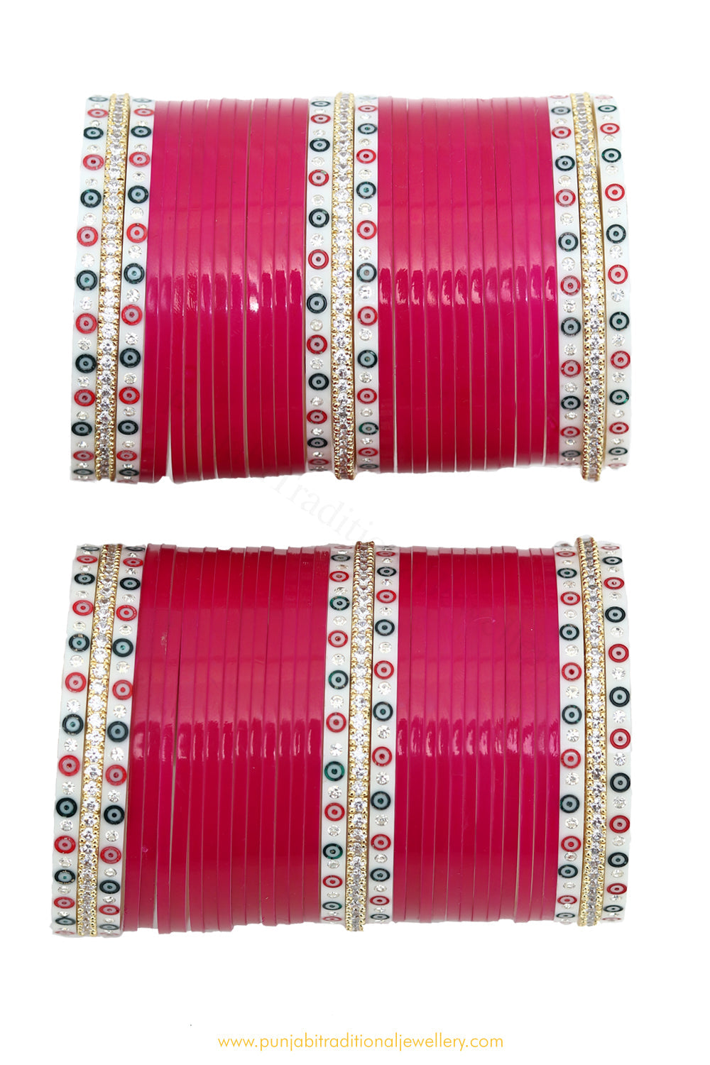 American Diamond Red Colour Dotted Bridal Chura By PTJ