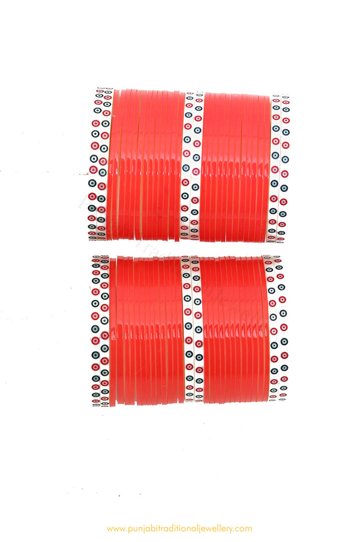 Bright Red Colour Dotted Bridal Chura By PTJ