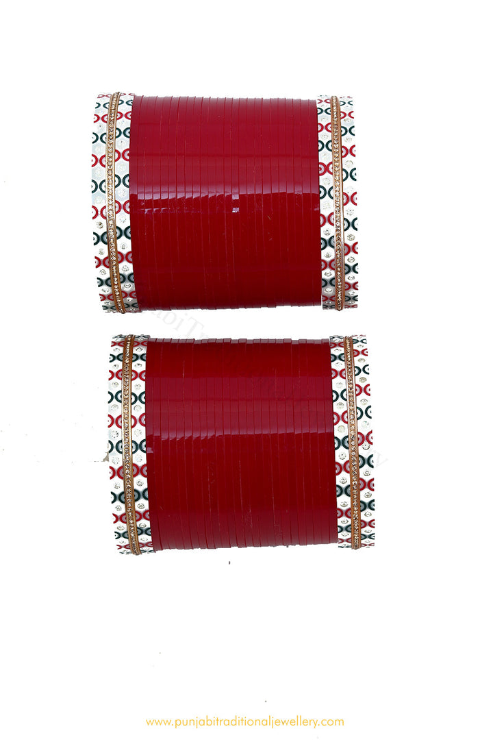 Deep Red Colour Dotted Bridal Chura By PTJ