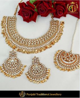 Pippal Patti Kundan Pearl Only Necklace & Tikka | Punjabi Traditional Jewellery Exclusive