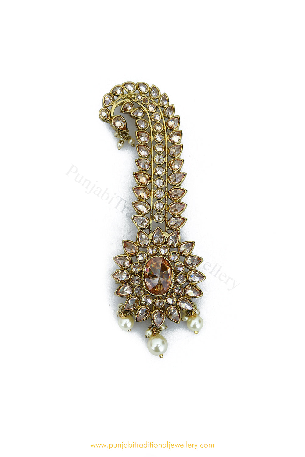 Gold Finished Champagne Stone Kalgi | Punjabi Traditional Jewellery Exclusive