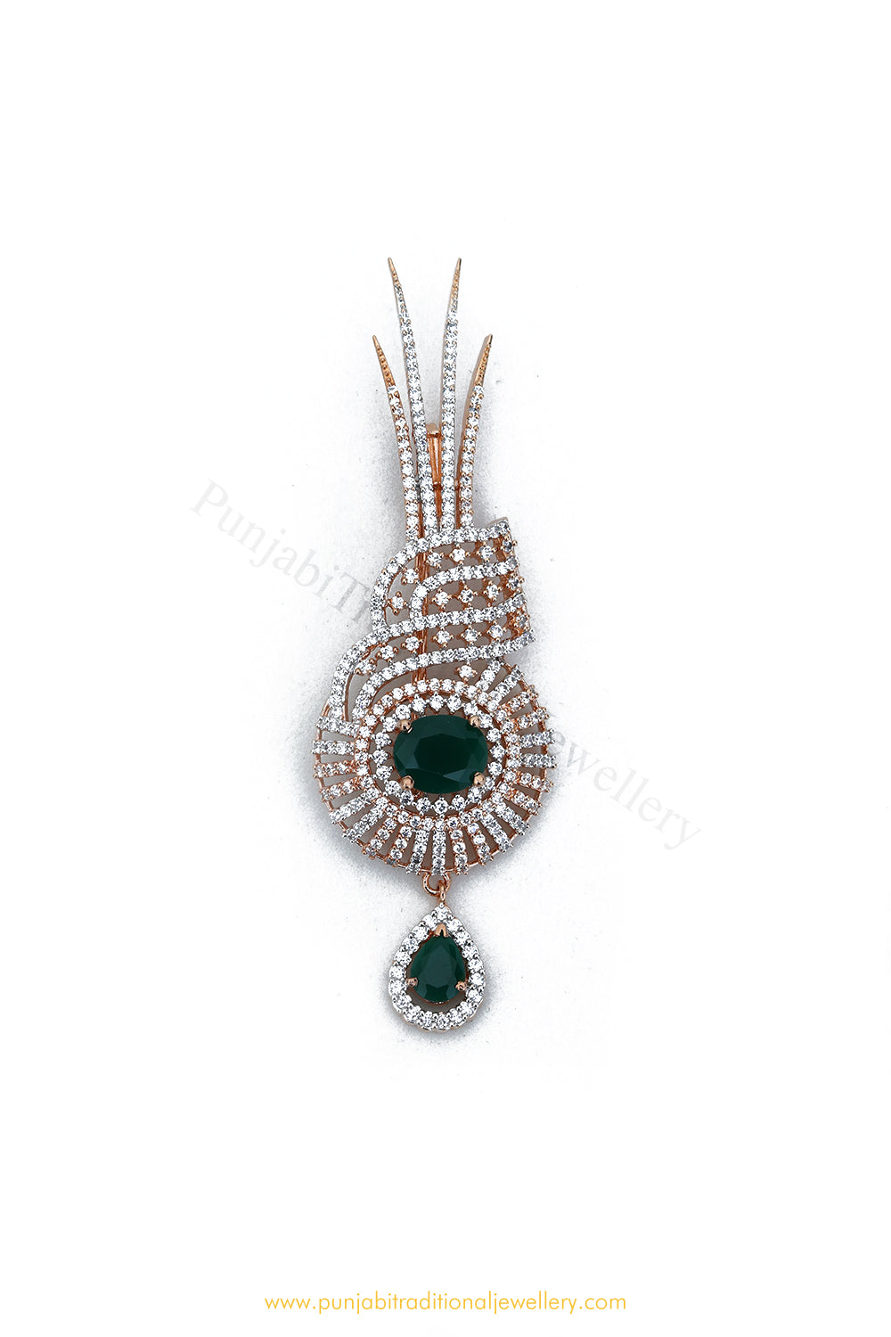Gold Finished Emerald AD Kalgi | Punjabi Traditional Jewellery Exclusive
