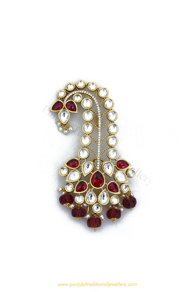 Gold Finished Ruby AD Kalgi | Punjabi Traditional Jewellery Exclusive