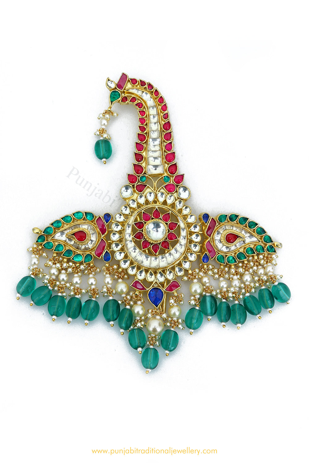 Gold Finished Ruby Emerald Kundan Kalgi | Punjabi Traditional Jewellery Exclusive