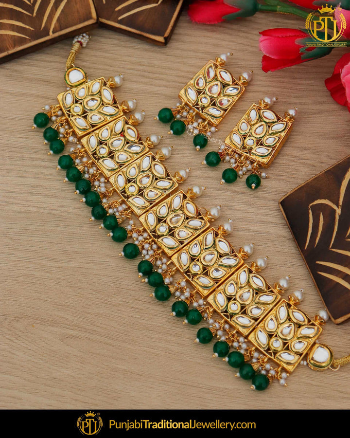 Emerald Kundan Choker Set With Tika By Punjabi Traditional Jewellery