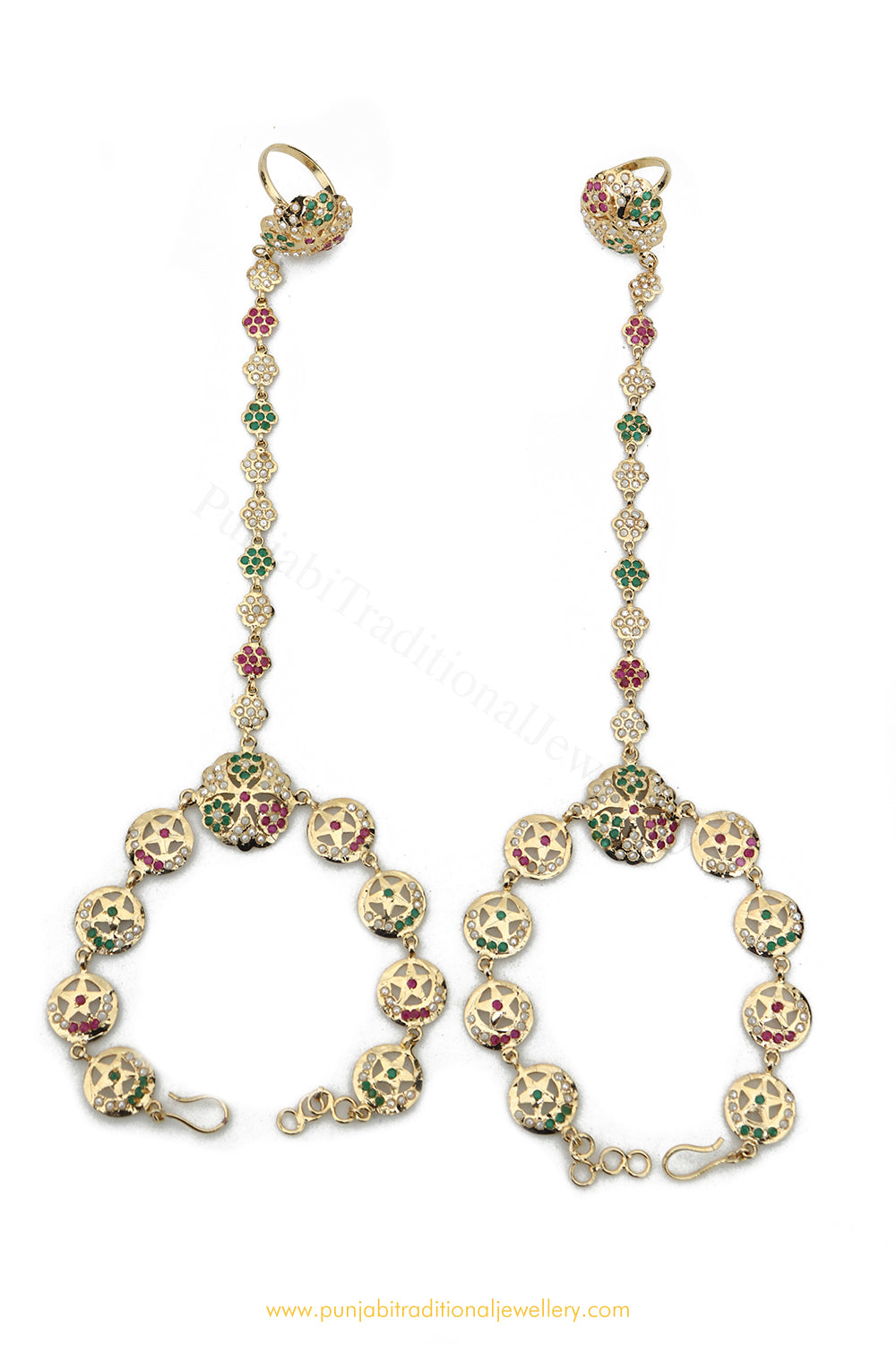 Gold Finished Jadau Hand Pieces By PTJ