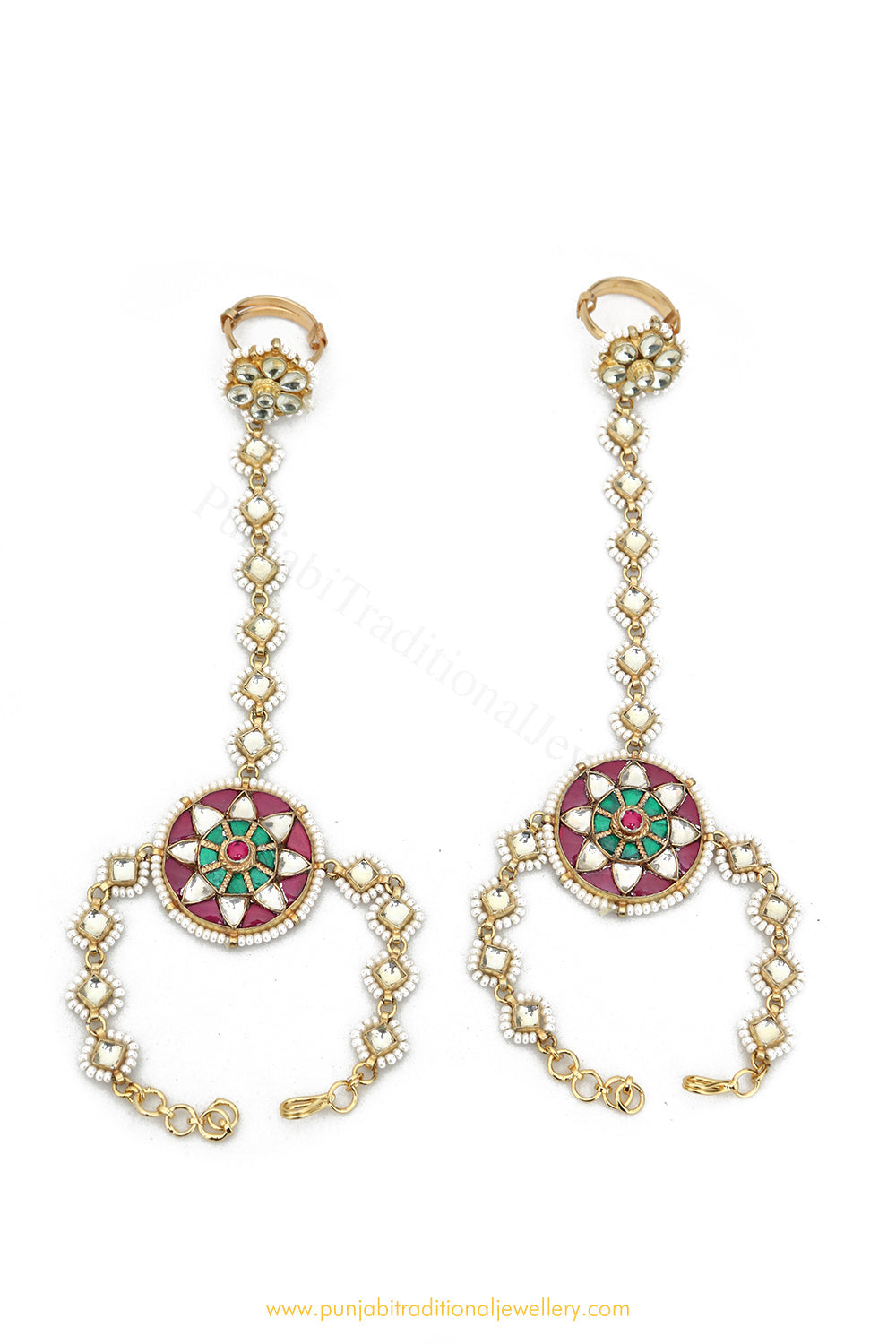 Gold Finished Rubby Emerald Kundan Hand Pieces By PTJ