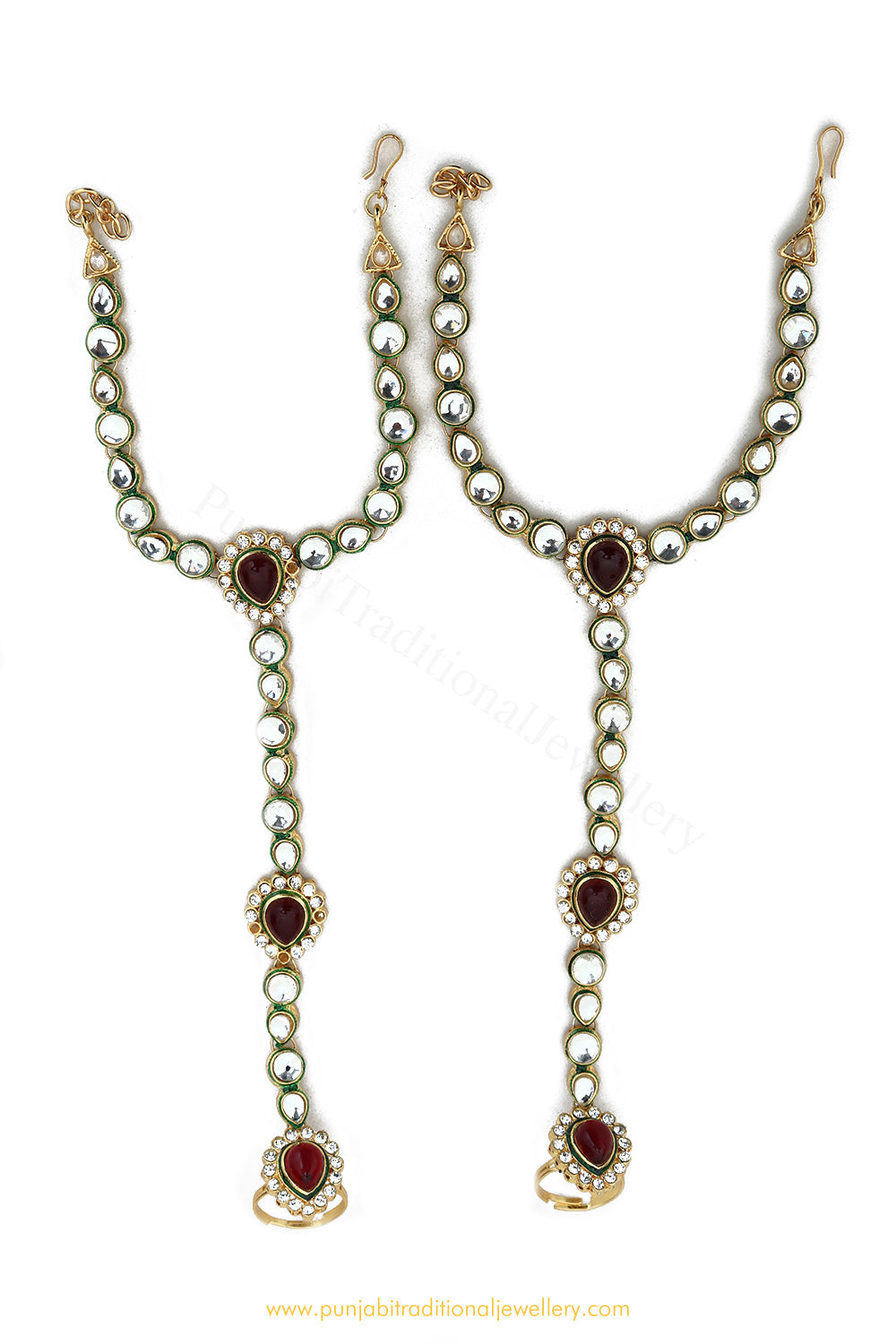 Gold Finished Rubby Kundan Hand Pieces By PTJ
