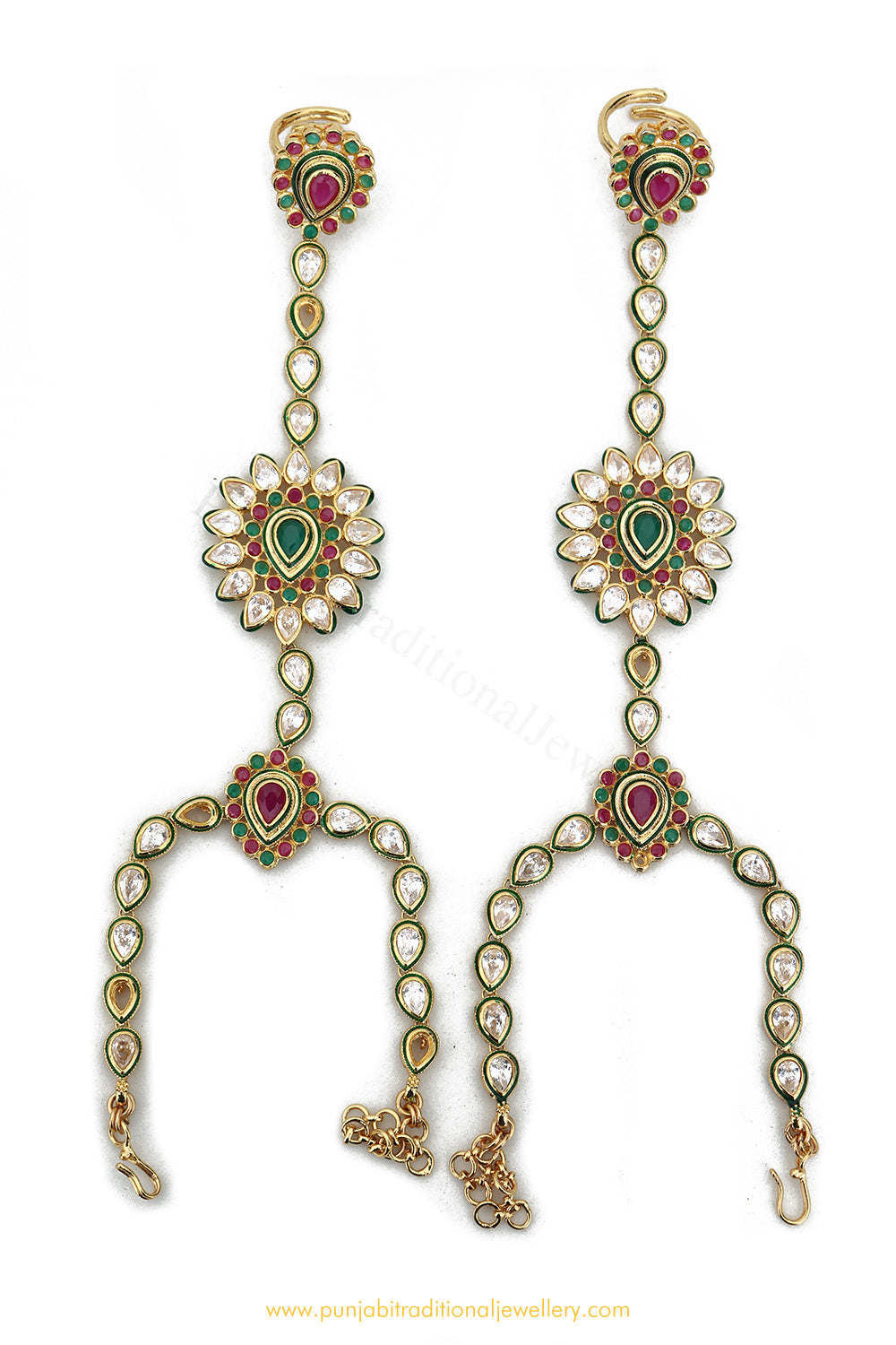 Gold Finished Rubby Emerald Kundan Hand Pieces By PTJ