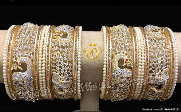 Gold Finished Anklets & American Bangles by Punjbai Traditional Jewellery