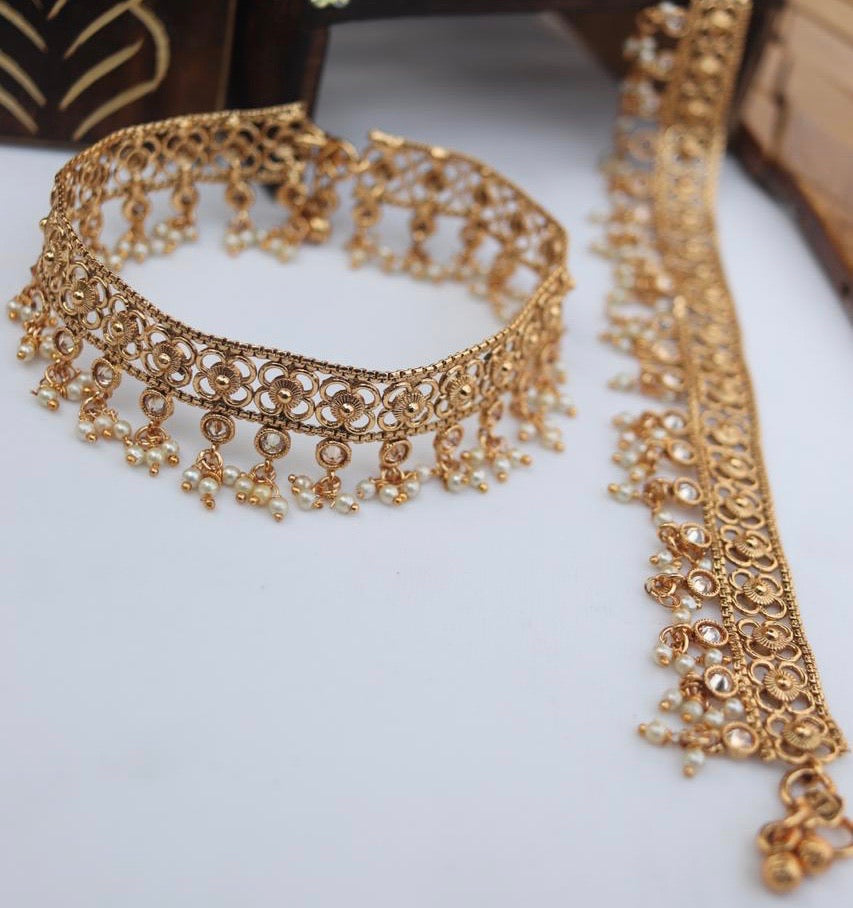 Gold Finished Anklets & American Bangles by Punjbai Traditional Jewellery