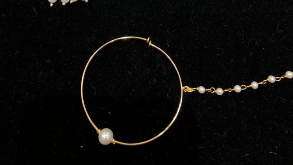Gold Finished Pearl Nath by Punjabi Traditional Jewellery