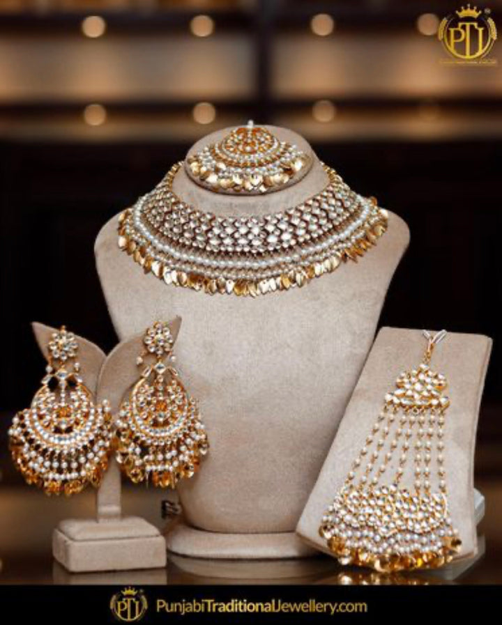 .Gold Finished Kundan Set & Earring Tikka Set By Punjabi Traditional Jewellery