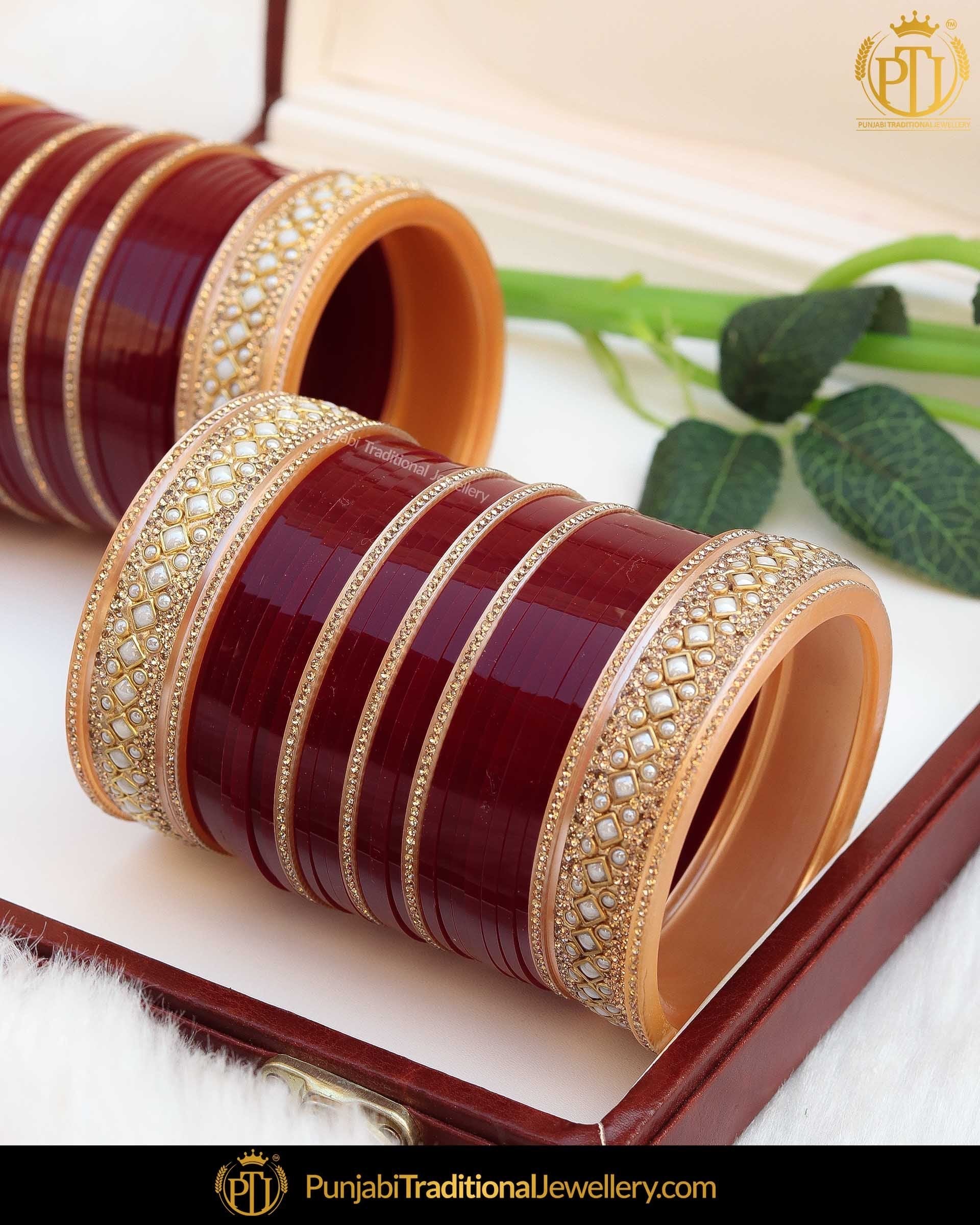 Maroon Pearl Bridal Chura | Punjabi Traditional Jewellery Exclusive