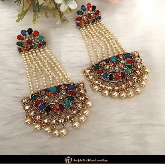 Navratan Jhumar Earrings by Punjabi Traditional Jewellery