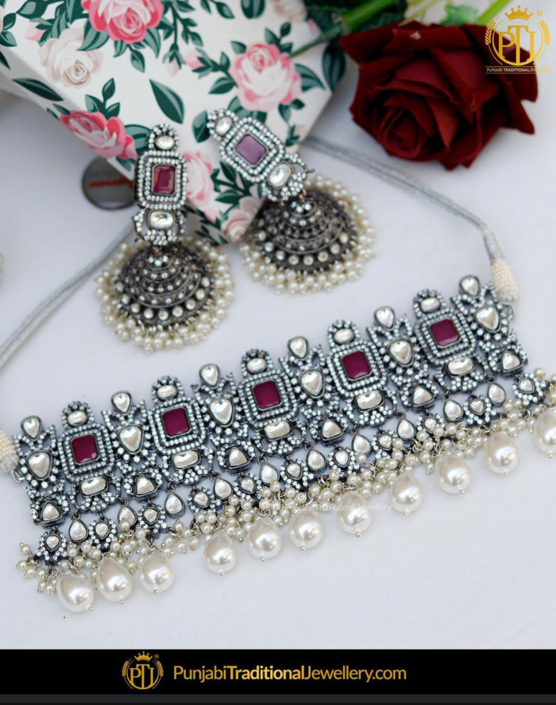 Oxidised Ruby Choker Set | Punjabi Traditional Jewellery Exclusive