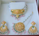 Gold Finished Mint/Pink Choker Set by Punjabi Traditional Jewellery