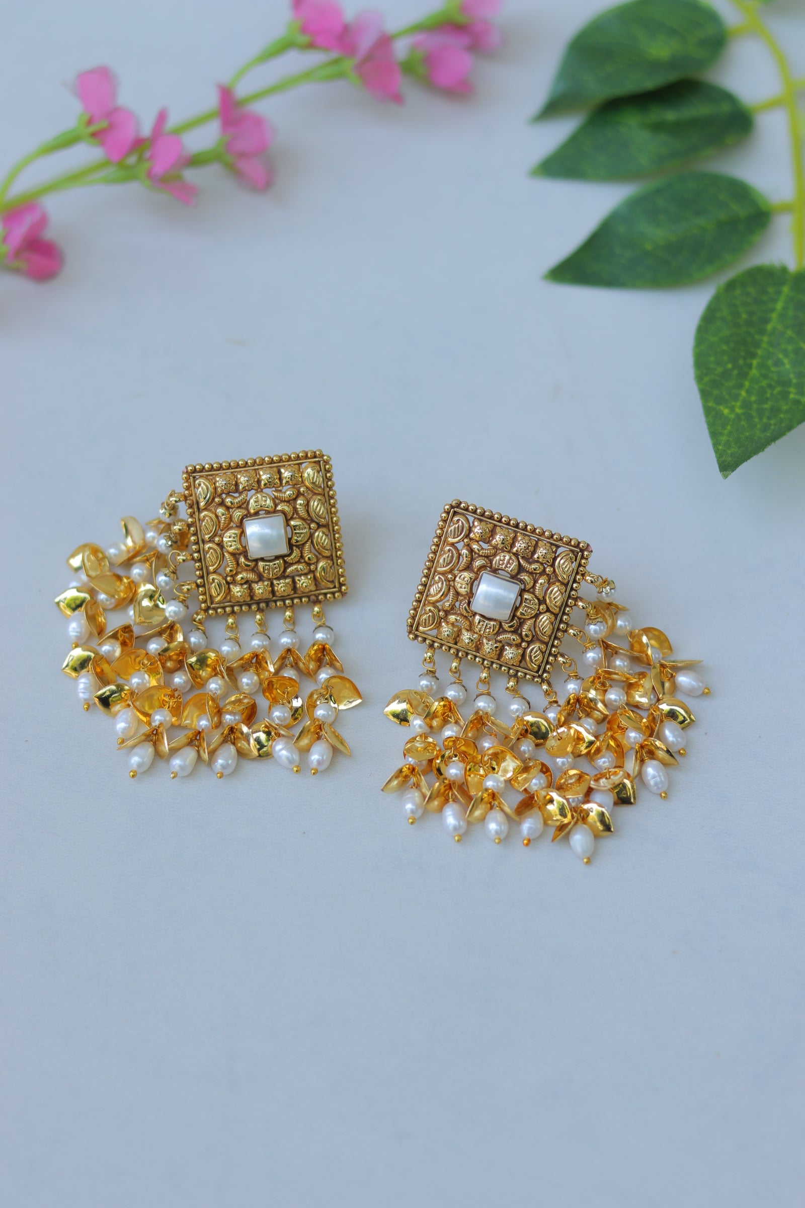 Antique Gold Finised Pippal Patti Earrings By Punjabi Traditional