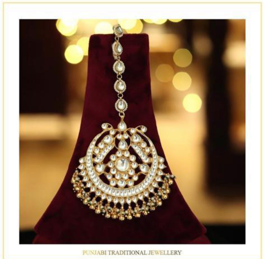 Kundan Necklace earring tika, Pista Set with Kundan Head Band & Jadau Hand Piece