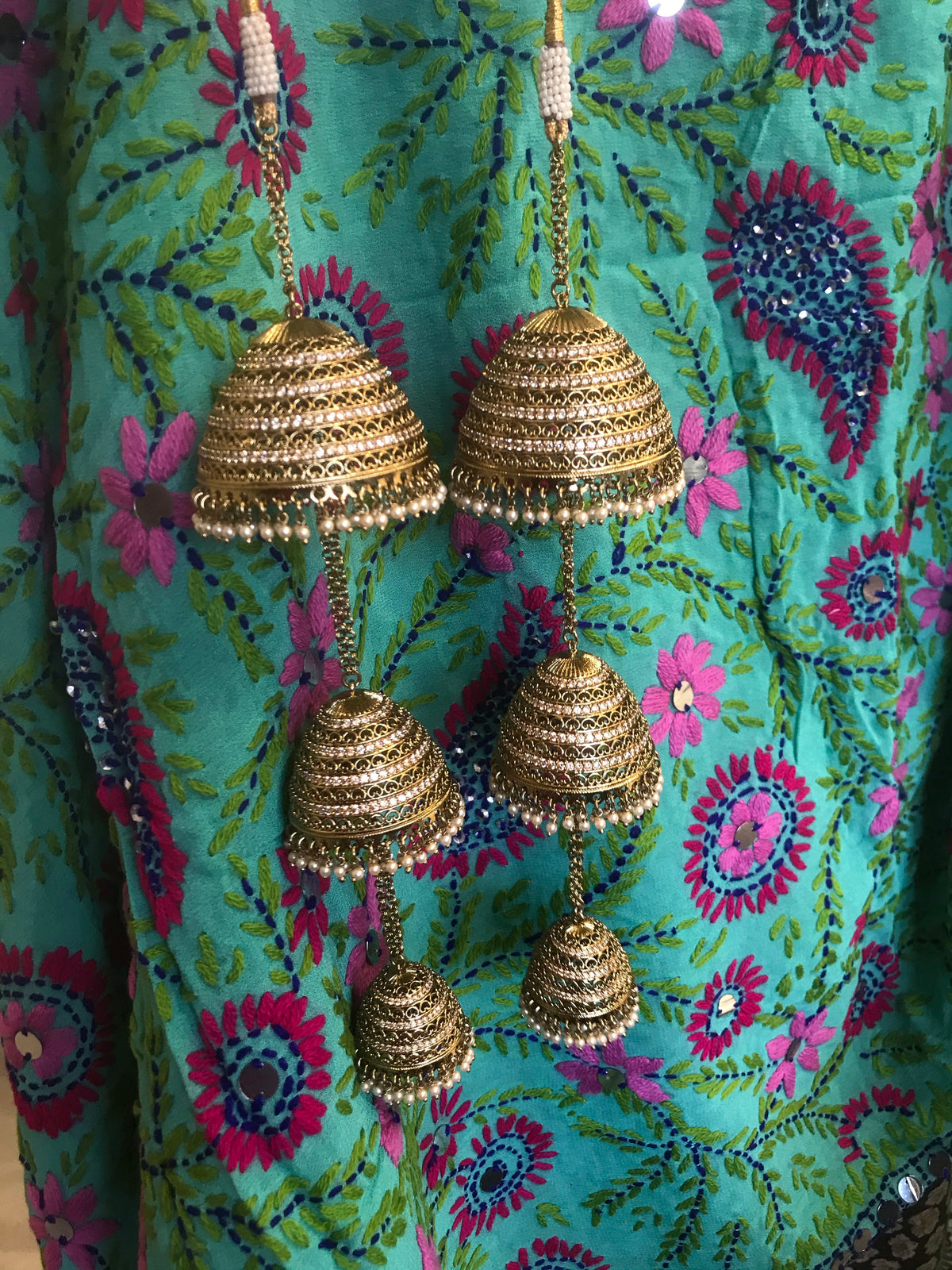 Gold Finished Champagne Stone Pearl Bridal Kalira