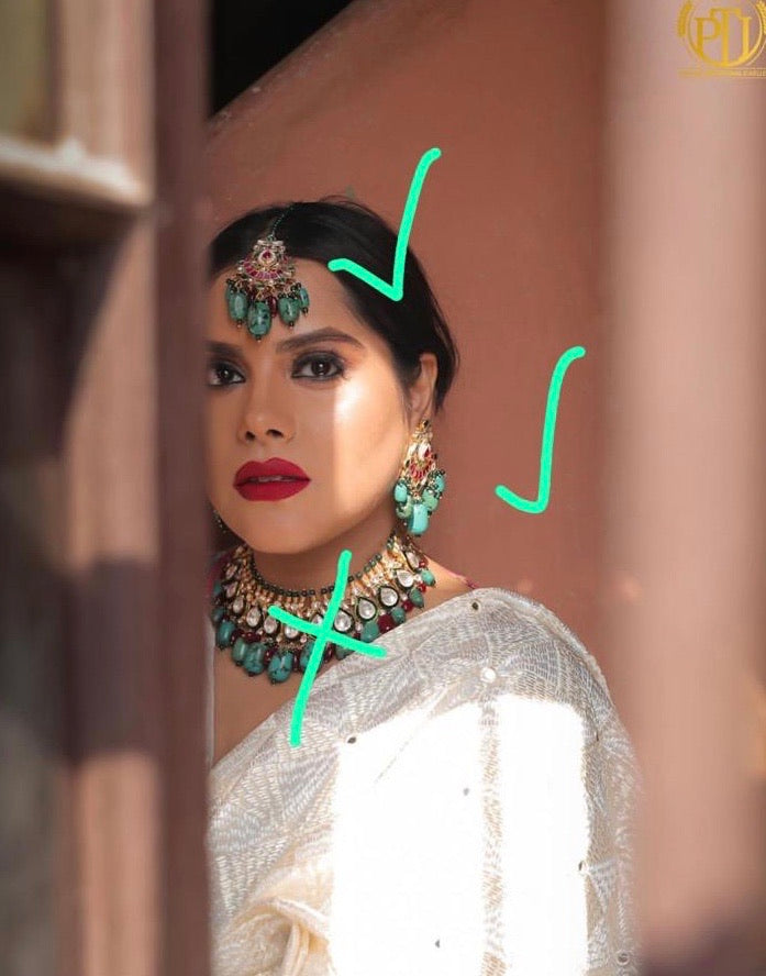 Kundan Earrings with Sahare & Three Tika Sets by Punjabi Traditional Jewellery