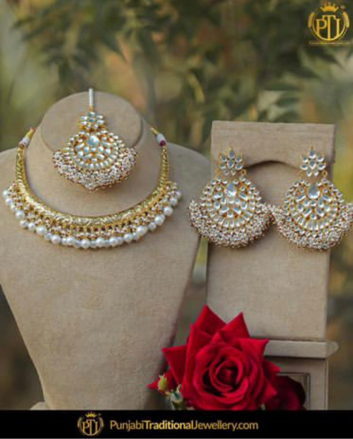 Gold Finished Kundan Hasli Set By Punjabi Traditional Jewellery